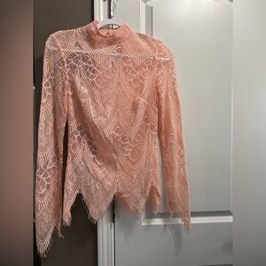 bebe Peach Lace High-Neck Blouse